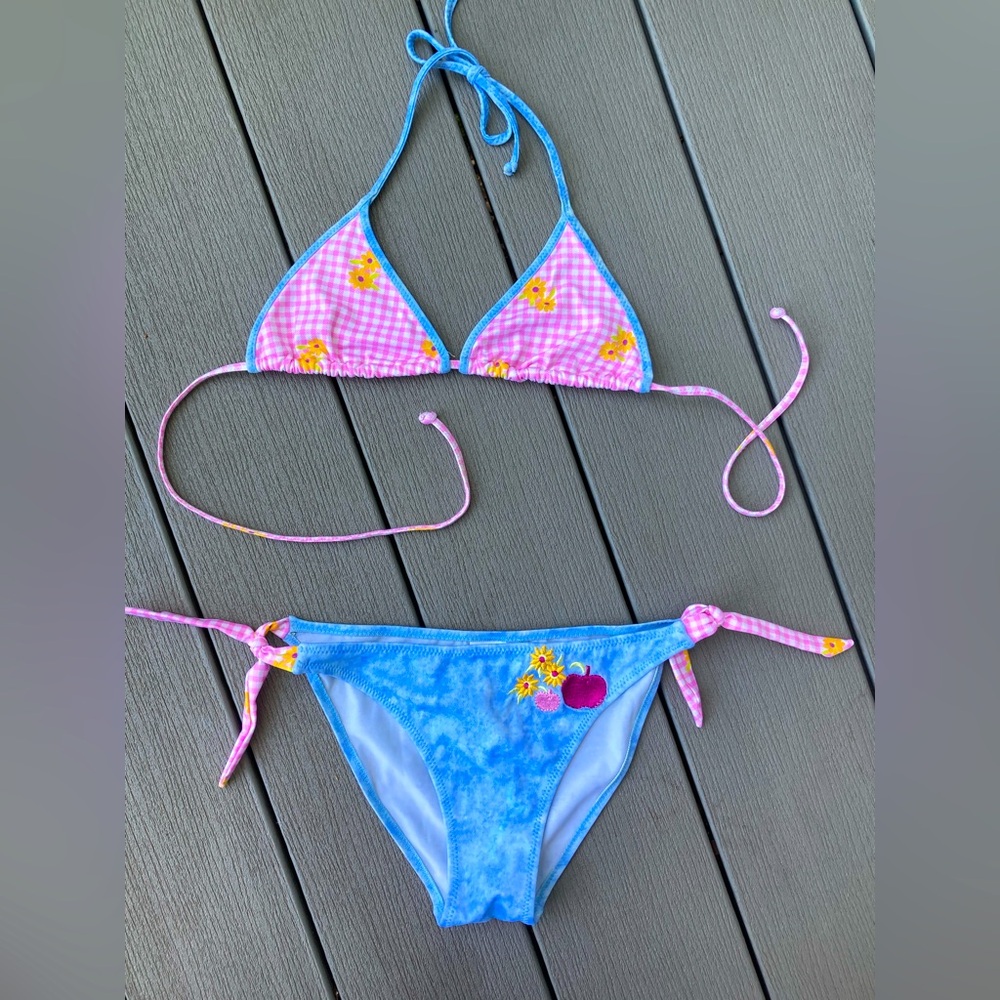 Pink and Blue Floral Bikini Set